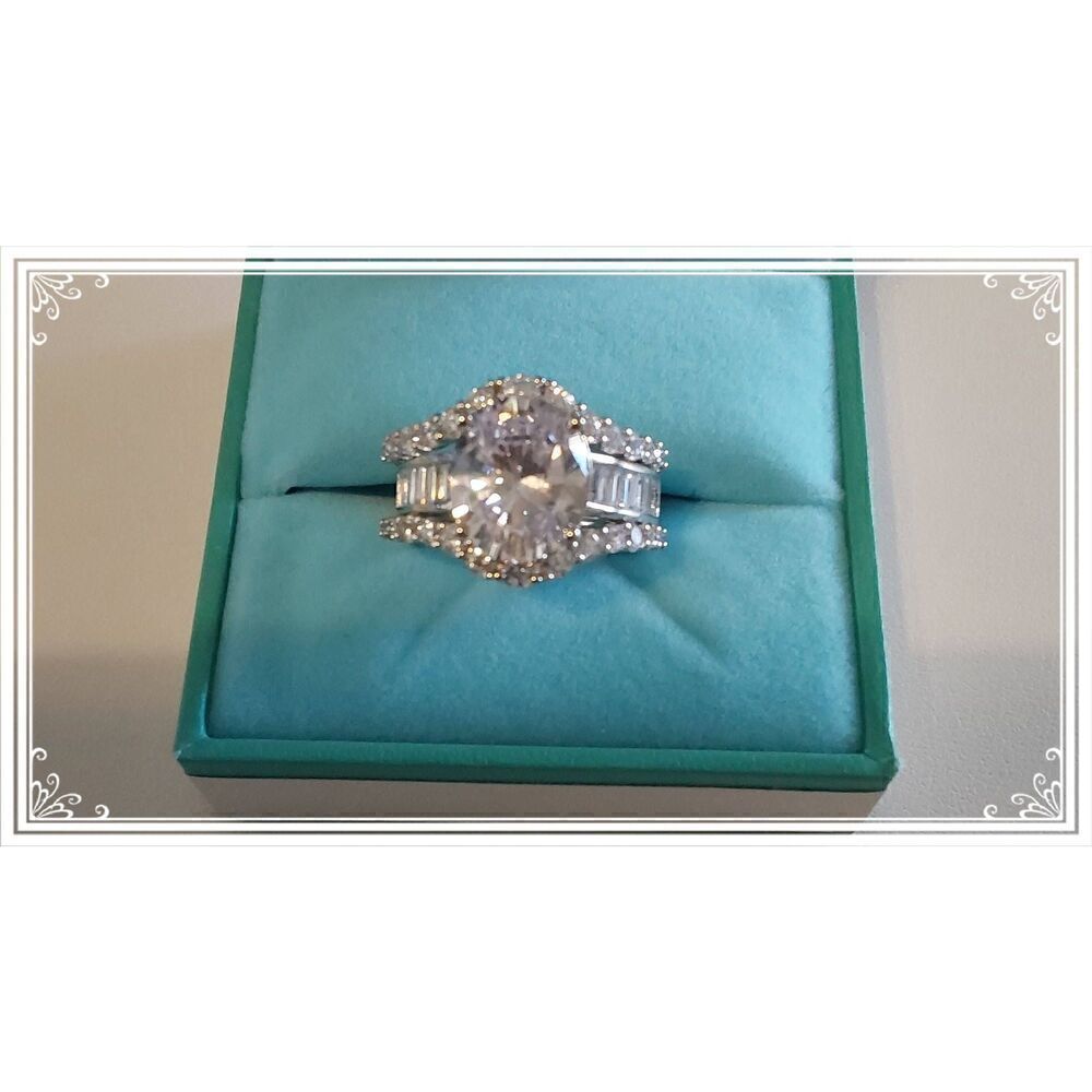 Gorgeous 10.18 Ct. Genuine Diamond Simulant Oval~Baguette~Round Bridal Set #8